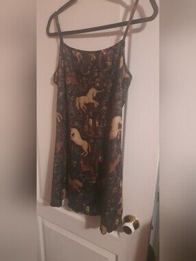 Women's Unicorn Print Spaghetti-Strap Dress - Black/Gold